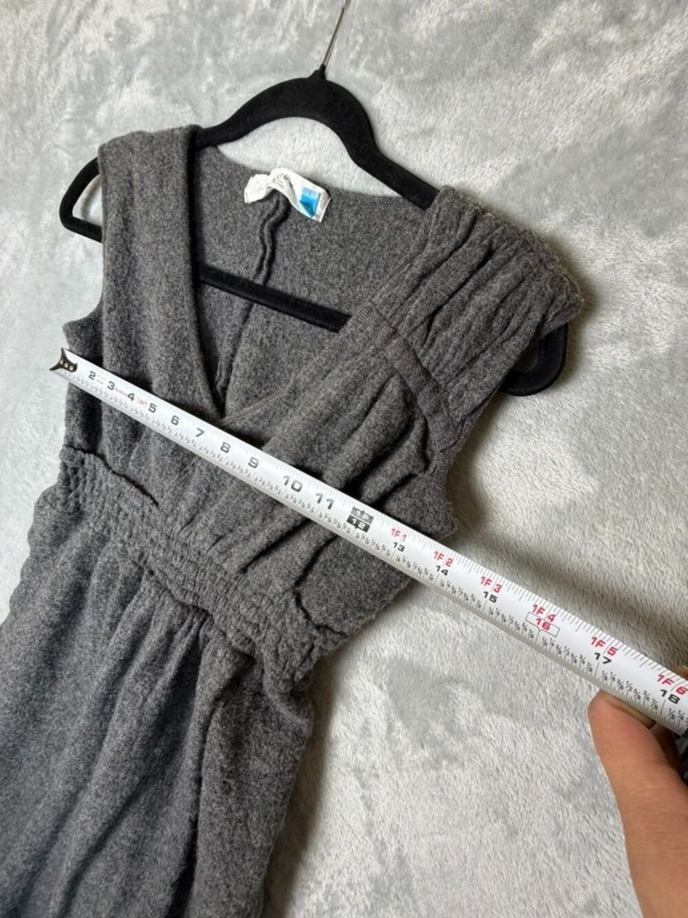 SPARROW Womens XS Gray Merino Wool Sleeveless Sweater Dress Smocked Waist Mini - Picture 5 of 6